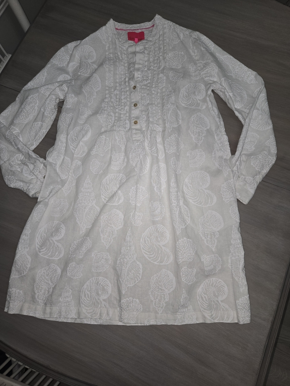 Lilly Pulitzer Rhoda Linen Dress Popover Tunic Resort White Shells Size 12 - Picture 3 of 10
